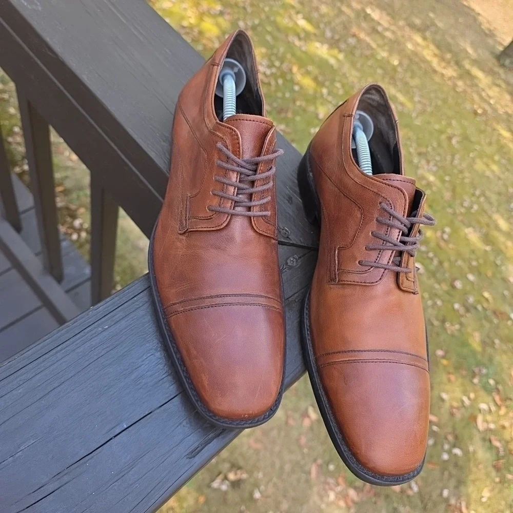 Johnston & Murphy Cap Toe Tan Sheepskin Men's Size 10M Dress Oxford Shoe 20-1276